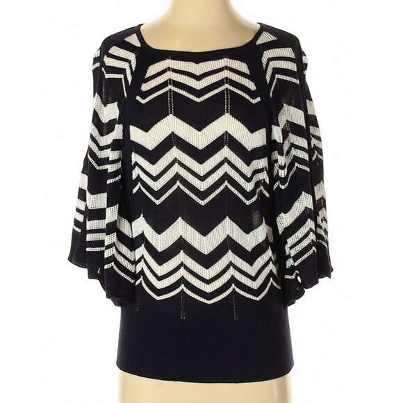 Size XS X-Small BOSTON PROPER NAVY‎ CHEVRON BATWING SOFT KNIT TOP Shirt Blouse - Picture 1 of 6